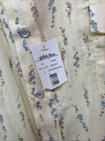 New Women’s White Horse Yellow Floral Short Sleeve Pearl Snap Large II-93