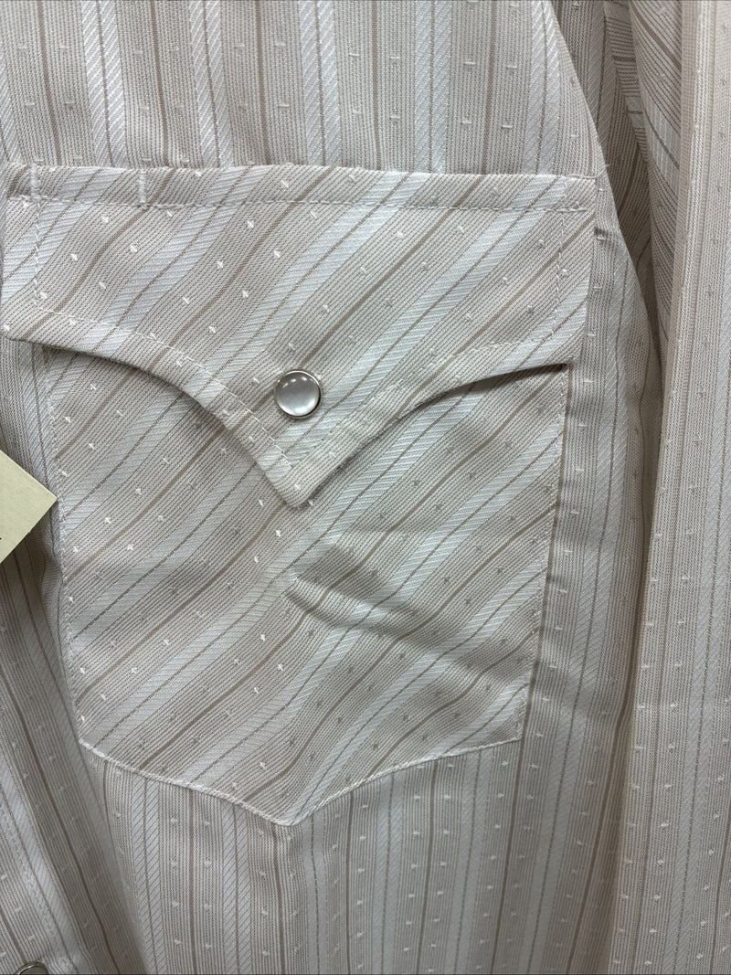 New Men’s ELY Cattleman Tan Stripe Long Sleeve Pearl Snap Medium J-97