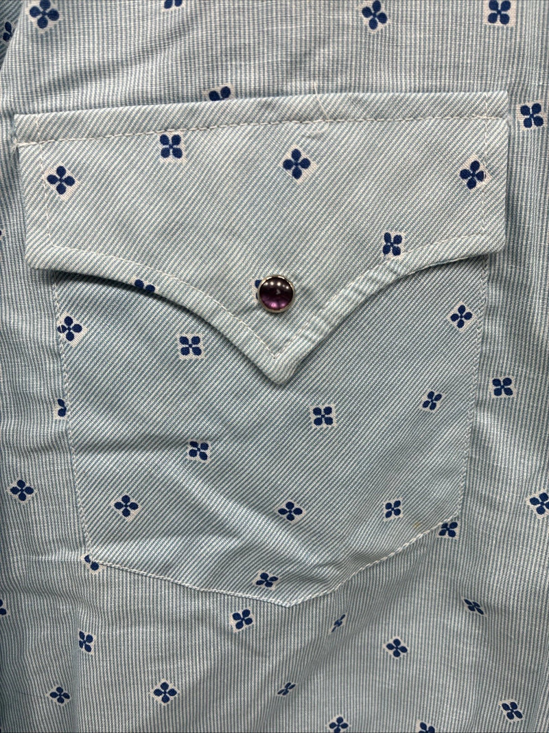 New Men’s Dickson Jenkins Blue Floral Long Sleeve Pearl Snap 17.5 XL AA-6