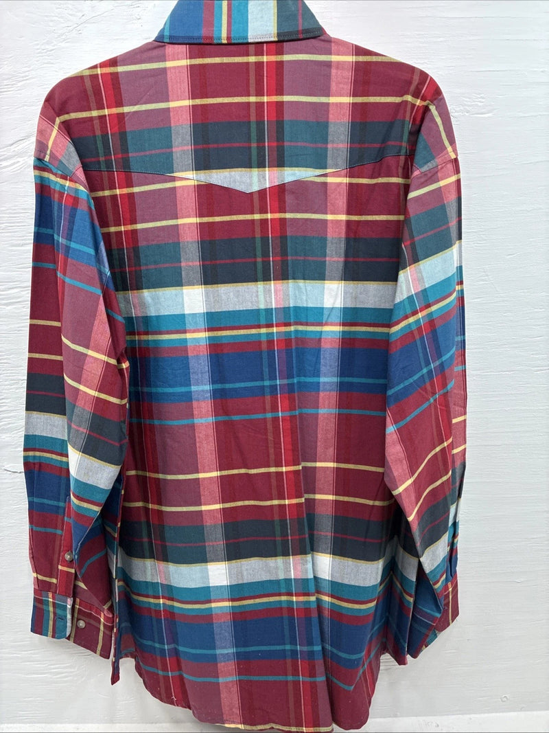 New Men’s Wrangler Multiple Color Plaid Long Sleeve Button Up 17 X 35 XL J-24