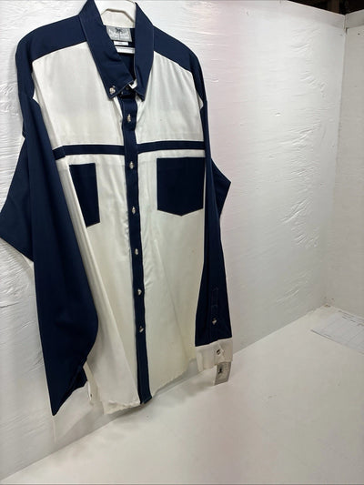 New Men’s Cowboy Threads White Blue Long Sleeve Button Up 2XL F-103