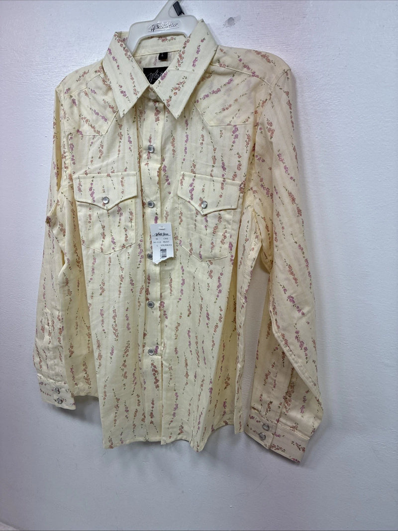 New Kids White Horse Floral Long Sleeve Pearl Snap Large MM-6