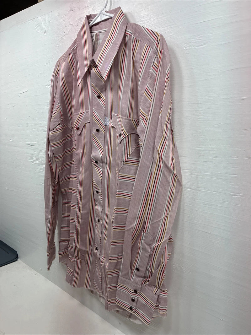New Men’s Tem Tex Pink Stripe Long Sleeve Pearl Snap 16 X 35 Large Q-109