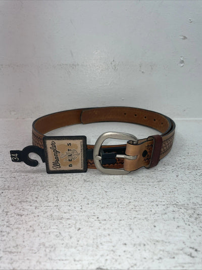 New Brown Genuine Leather Wrangler Tooled 34” Belt #593-02 Z-9