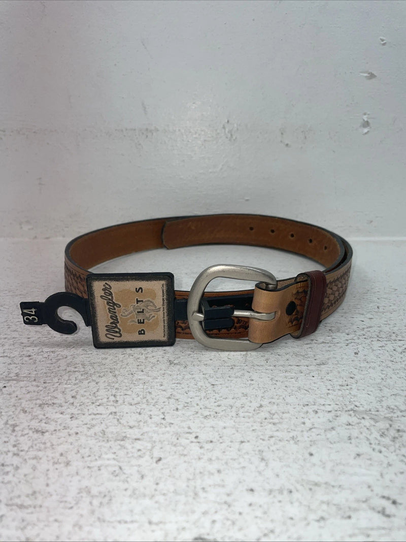 New Brown Genuine Leather Wrangler Tooled 34” Belt #593-02 Z-9