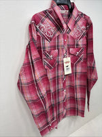 New Women’s Cumberland Pink Designed Long Sleeve Pearl Snap XL GG-30