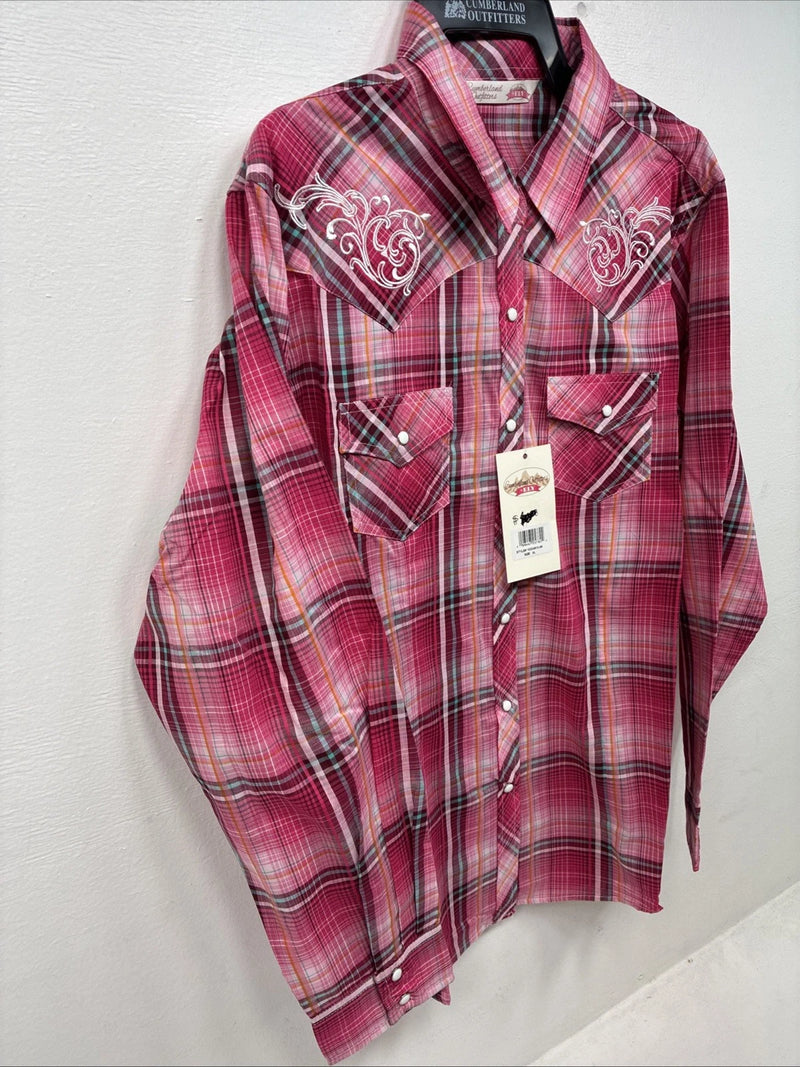 New Women’s Cumberland Pink Designed Long Sleeve Pearl Snap XL GG-30