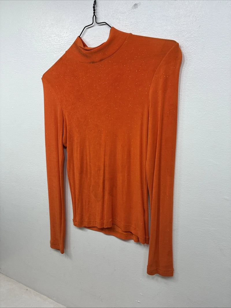 New Natural Born Winner Orange Sparkle Long Sleeve Shirt Petite TT-98
