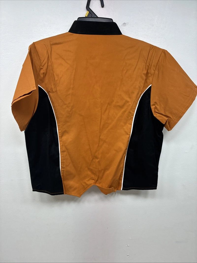 New Women’s Cumberland Orange Black Short Sleeve Button Up Large MM-134