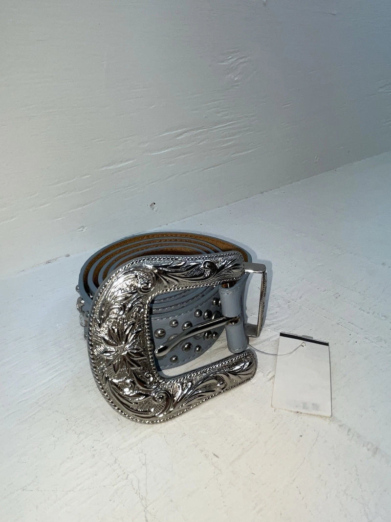 New Blue Genuine Leather 3D Silver Bling 38” Belt #667 JJ-80 
