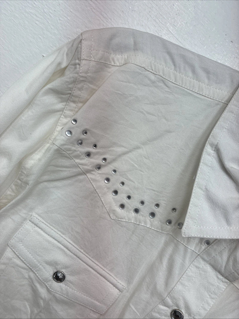 New Women’s Cumberland White Gem Long Sleeve Pearl Snap Medium LL-8