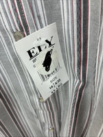 New Men’s ELY Cattleman Gray Stripe Long Sleeve Pearl Snap 18.5 X 35 2XL F-75