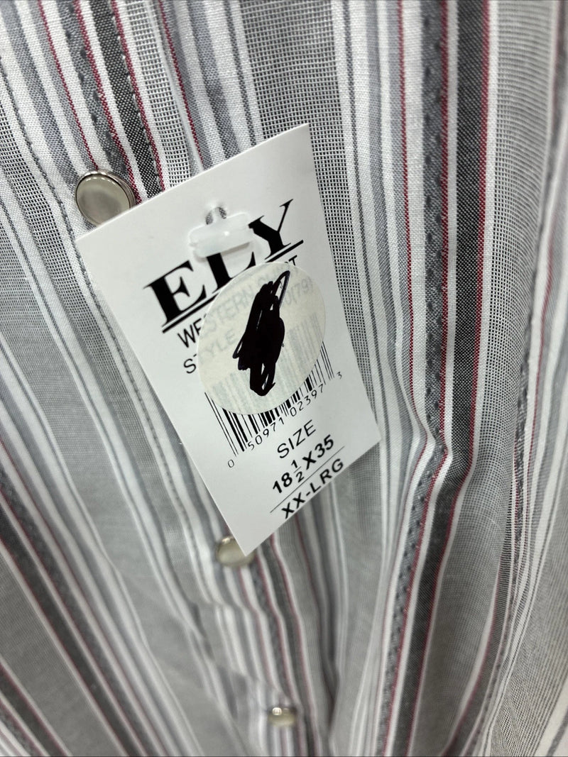 New Men’s ELY Cattleman Gray Stripe Long Sleeve Pearl Snap 18.5 X 35 2XL F-75