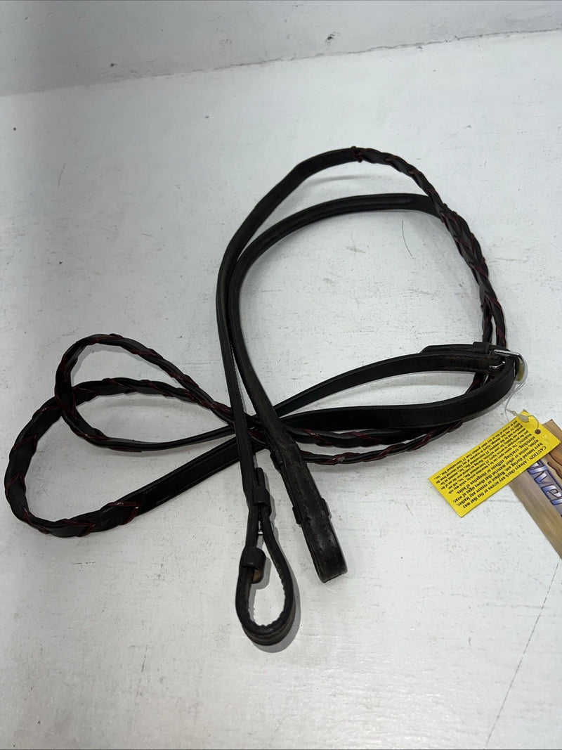 New Silver Fox Brown Genuine Leather Red Braided English 60” Reins #20-8578 Y-22