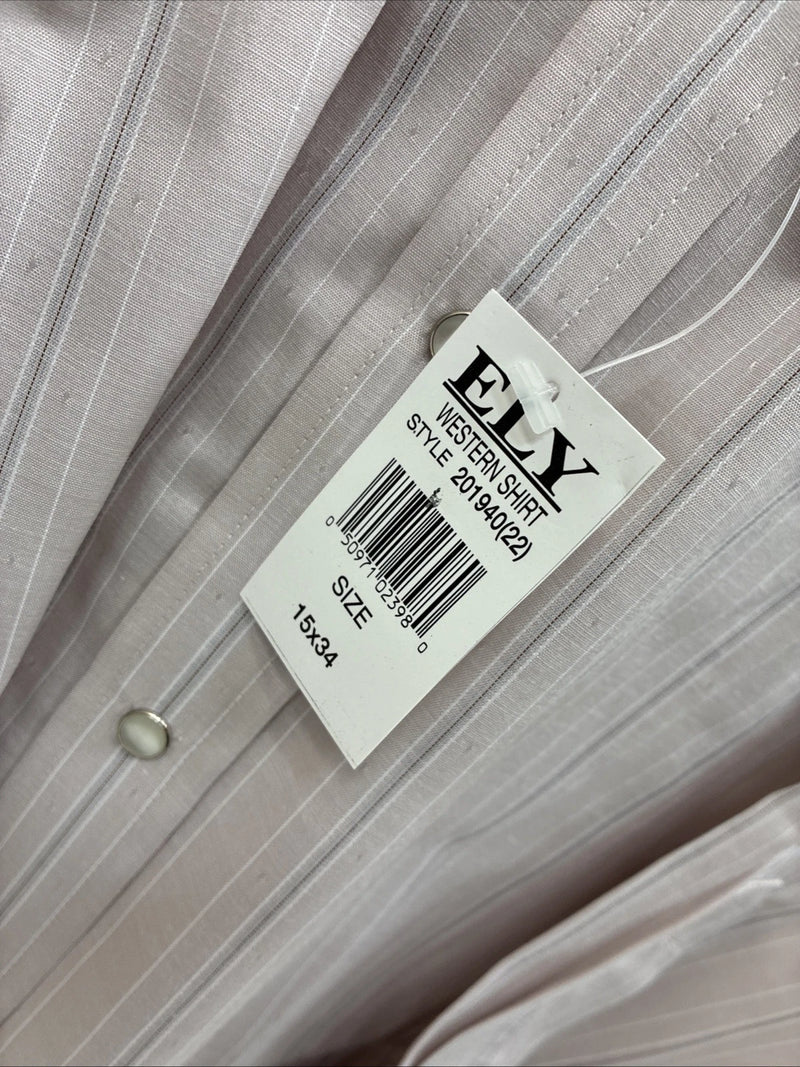 New Men’s ELY Cattleman Off White Long Sleeve Pearl Snap 15 X 34 Medium E-46