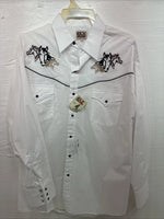 New Men’s ELY Cattleman White Horse Design Long Sleeve Pearl Snap Large X-23