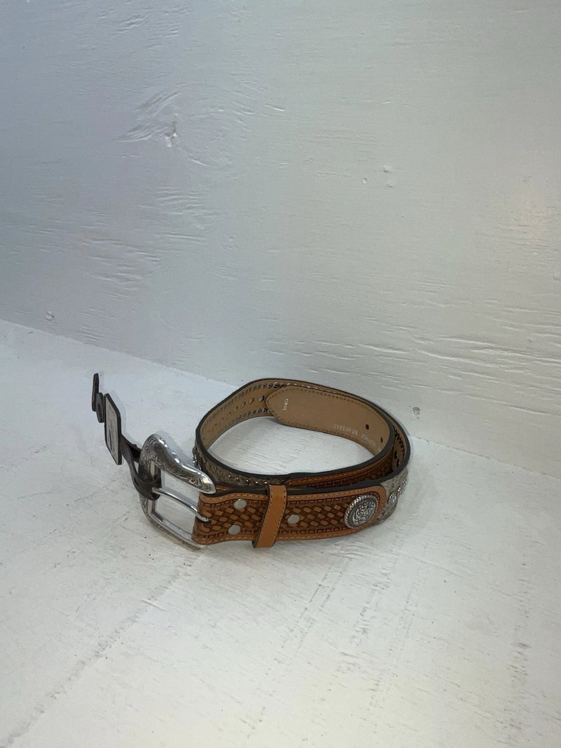 New Brown Genuine Leather Nocona Silver Bling Tooled 28” Belt #N2463448 NN-12