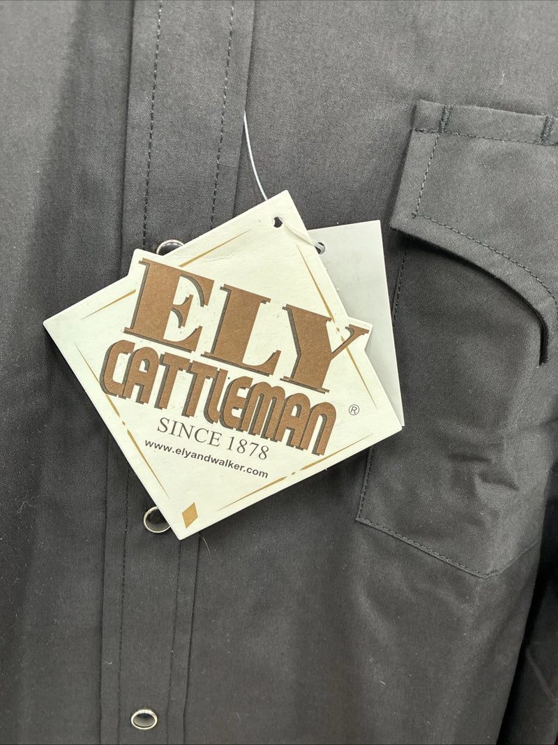 New Men’s ELY Cattleman Black Western Long Sleeve Pearl Snap 2XL F-68
