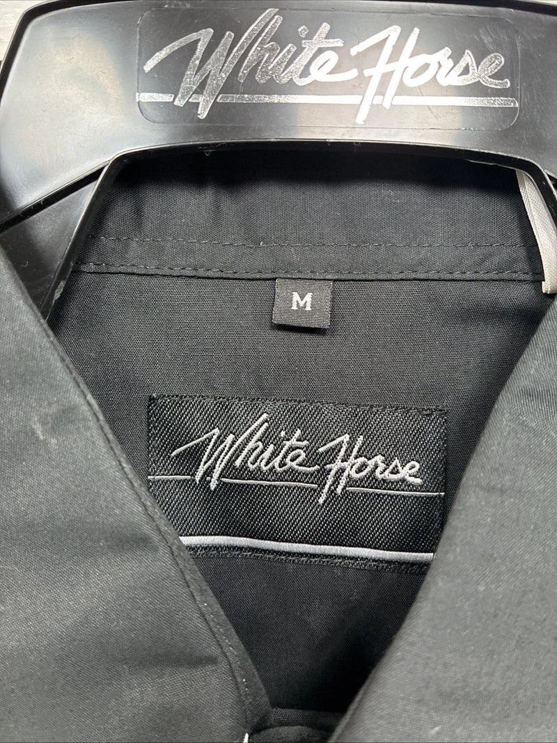New Men’s White Horse Black Western Long Sleeve Pearl Snap Medium V-5