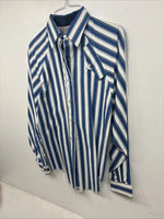 New Women’s H Bar C Blue White Stripe Long Sleeve Pearl Snap Size 30 KK-48