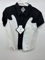 New Women’s Cumberland Black White Short Sleeve Button Up Medium YY-81
