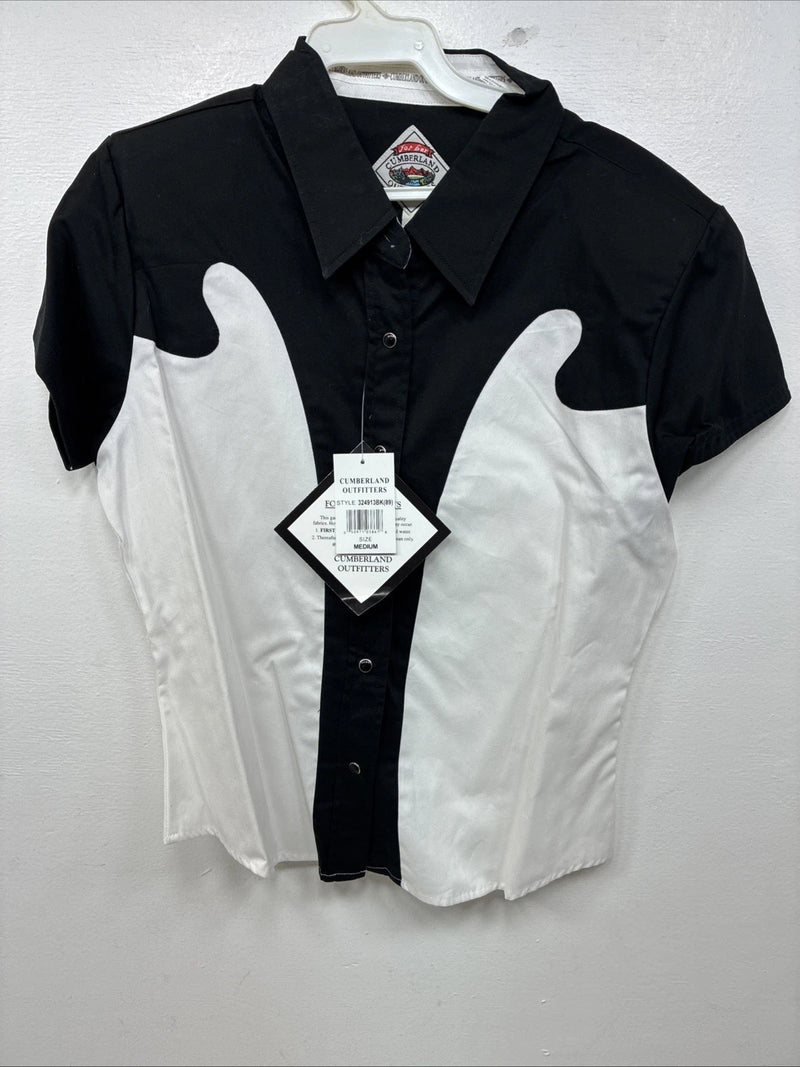 New Women’s Cumberland Black White Short Sleeve Button Up Medium YY-81