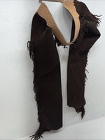 NOS Brown Show Chaps With Fringe Adjustable Waist 44” L-36