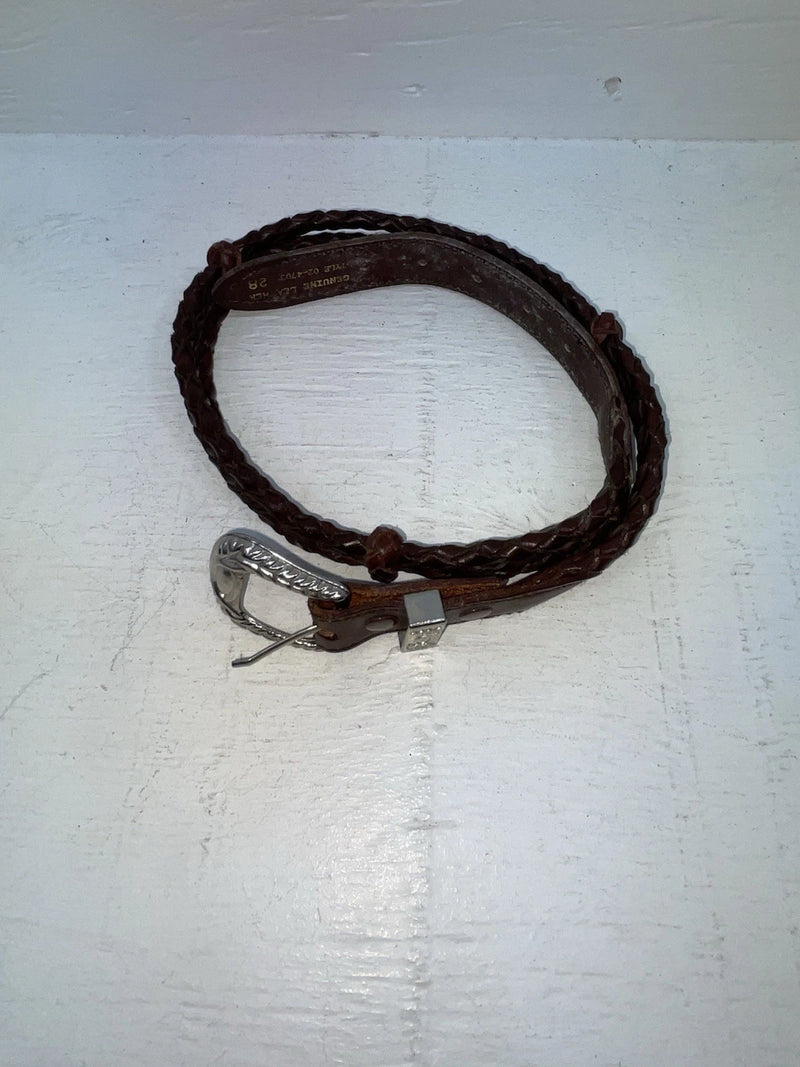 New Brown Genuine Leather Braided Rope 28” Belt #02/4703 JJ-153