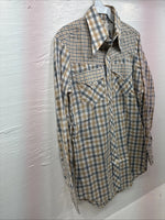 New Men’s Stockman Yellow Grey Plaid Long Sleeve Pearl Snap 14.5 Small X-37