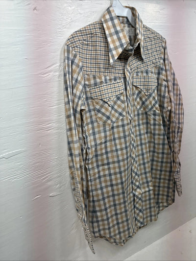 New Men’s Stockman Yellow Grey Plaid Long Sleeve Pearl Snap 14.5 Small X-37