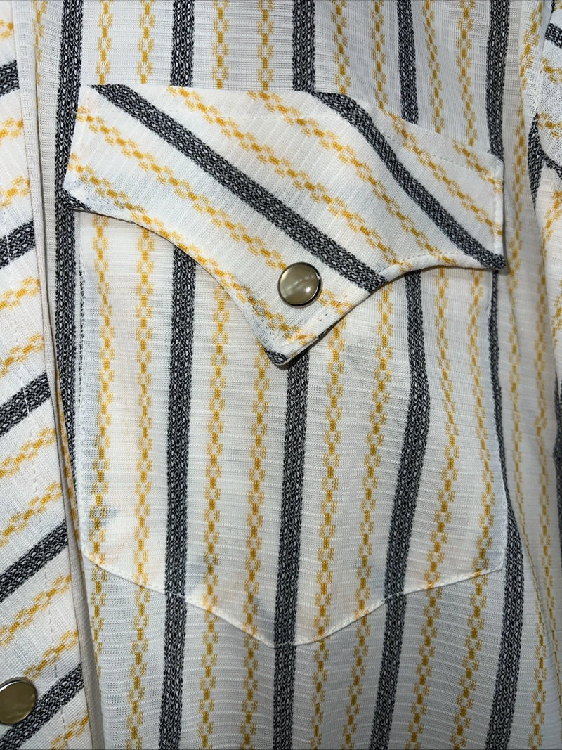 New Men’s Yellow Stripped HbarC Pearl Snap Long Sleeve Shirt 15.5x33 M I-31