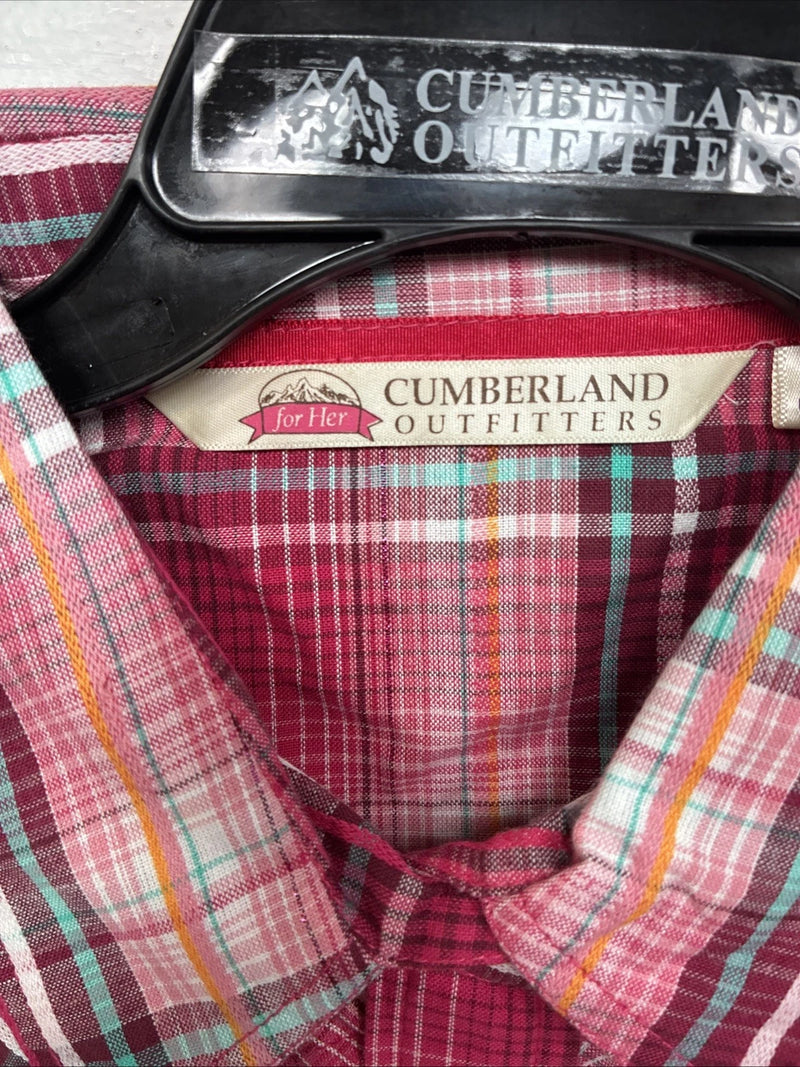 New Women’s Cumberland Pink Plaid Long Sleeve Pearl Snap Medium LL-66