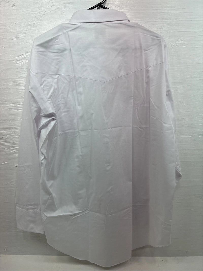New Men’s ELY Cattleman White Long Sleeve Pearl Snap 18 X 35 2XL R-25