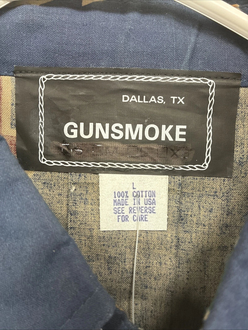 New Men’s GunSmoke Blue Western Design Long Sleeve Button Up Large AA-42