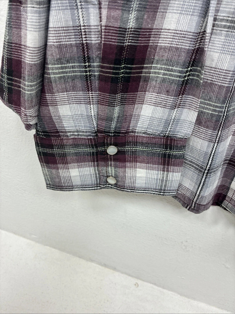 New Women’s Cumberland Purple Plaid Long Sleeve Pearl Snap 2XL GG-24