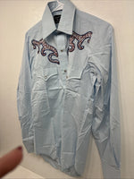 New Women’s Champion Western Blue Design Long Sleeve Pearl Snap 14 MM-40