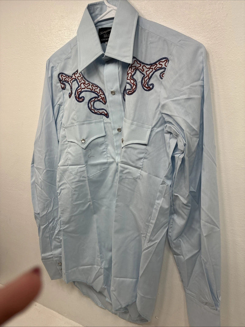 New Women’s Champion Western Blue Design Long Sleeve Pearl Snap 14 MM-40