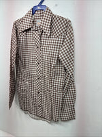 New Women’s Karman Brown Checkered Long Sleeve Pearl Snap Size 30 LL-54