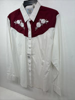 New Women’s Country Charmers White Rose Design Long Sleeve Pearl Snap XL GG-52