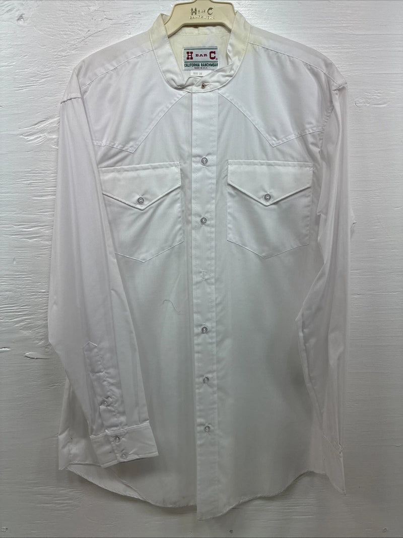 New Men’s H Bar C White Long Sleeve Button Up 16 Large CC-22