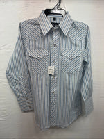 New Kids White Horse Blue stripe Long Sleeve Pearl Snap Medium DD-52