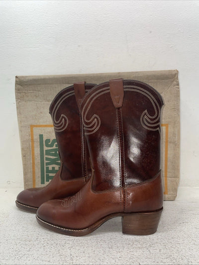 New Youth Brown Texas Brand Cowboy Boots. 2803 4.5 4 1/2 D. 2-115