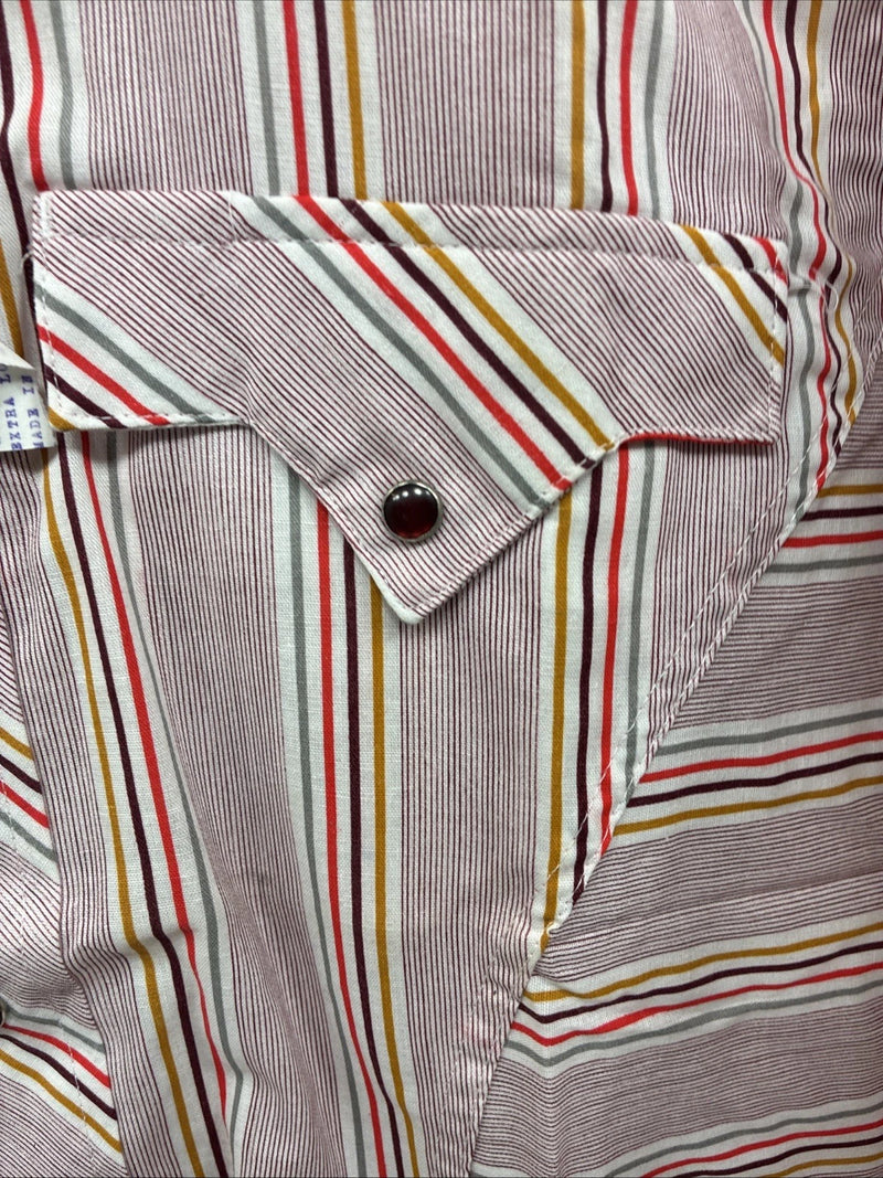 New Men’s Tem Tex Pink Multicolor Stripe Long Sleeve Pearl Snap 15.5 Medium O-26