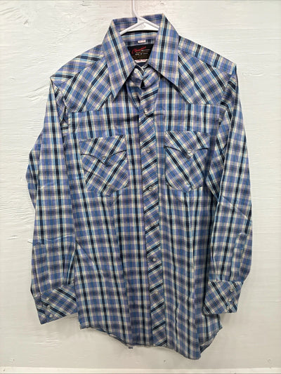 Me end Champion Westerns Purple Plaid Long Sleeve Pearl Snap 14.5 Small R-35