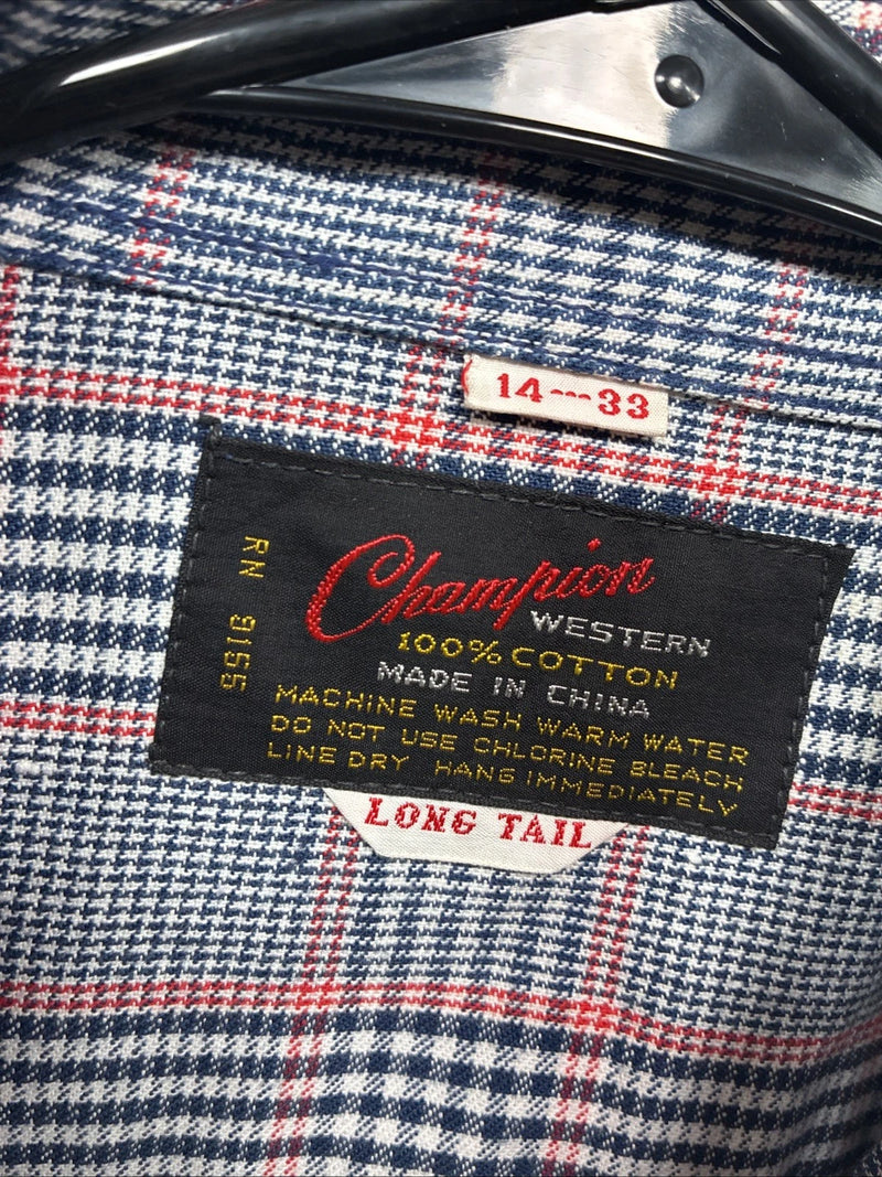 New Men’s Champion Westerns Blue Red Plaid Long Sleeve Pearl Snap 14 Small R-26