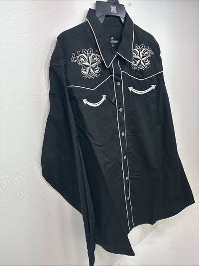 New Women’s Western Express Black Design Long Sleeve Pearl Snap 2XL GG-15