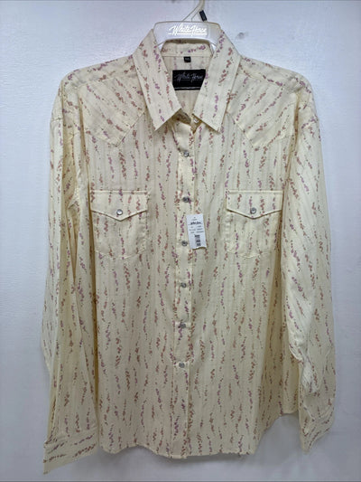 New Women’s White Horse Yellow Floral Long Sleeve Pearl Snap Size XXL YY-47