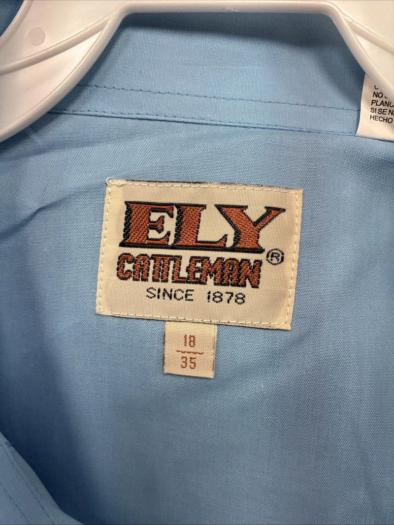 New Men’s ELY Cattleman Blue Long Sleeve Pearl Snap 18 X 35 2XL CC-5