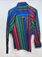 New Women’s H Bar C Multicolor Design Long Sleeve Button Up Size 38 TT-65