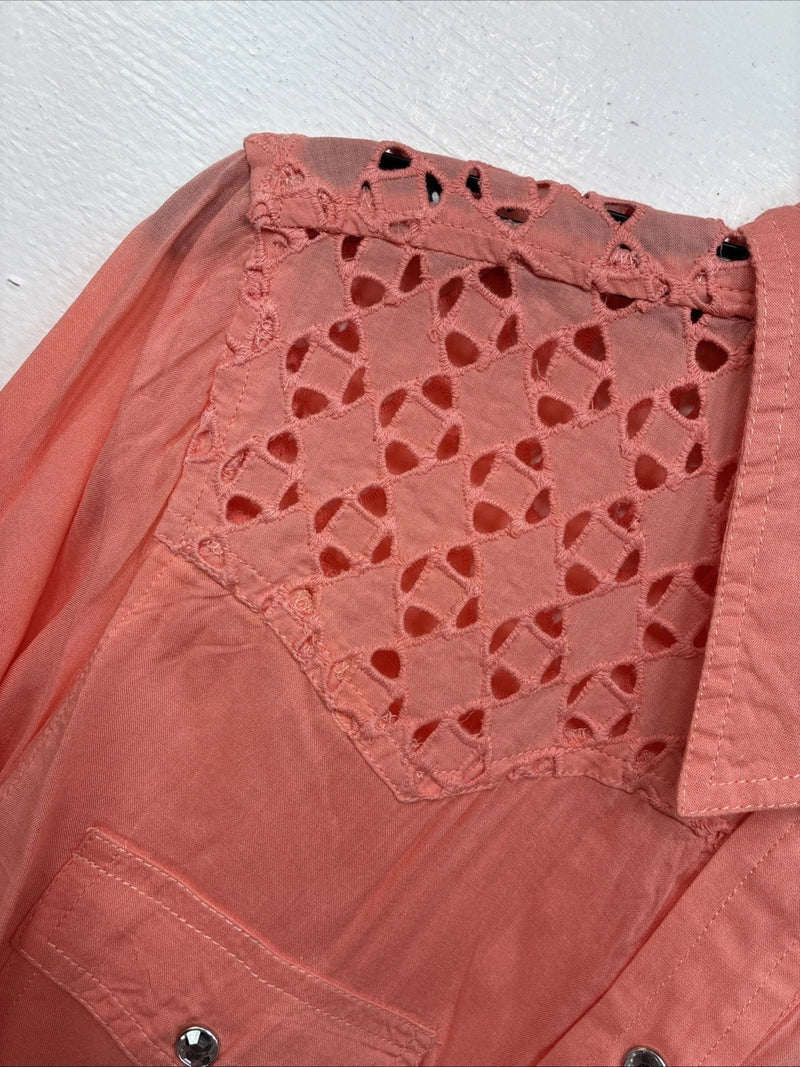 New Women’s Cumberland Pink Designed Long Sleeve Pearl Snap Small II-100